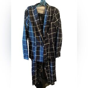 SHEIN WOMENS GRID PRINT SINGLE BUTTON BLAZER AND PANT SET BLK/WHITE SZ XL